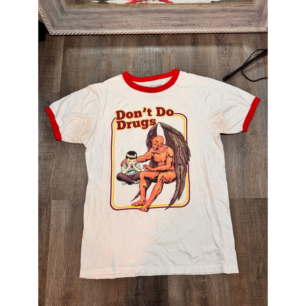 Hot Topic Don't Do Drugs Ringer T-Shirt White Red Devil Graphic Tee Medium